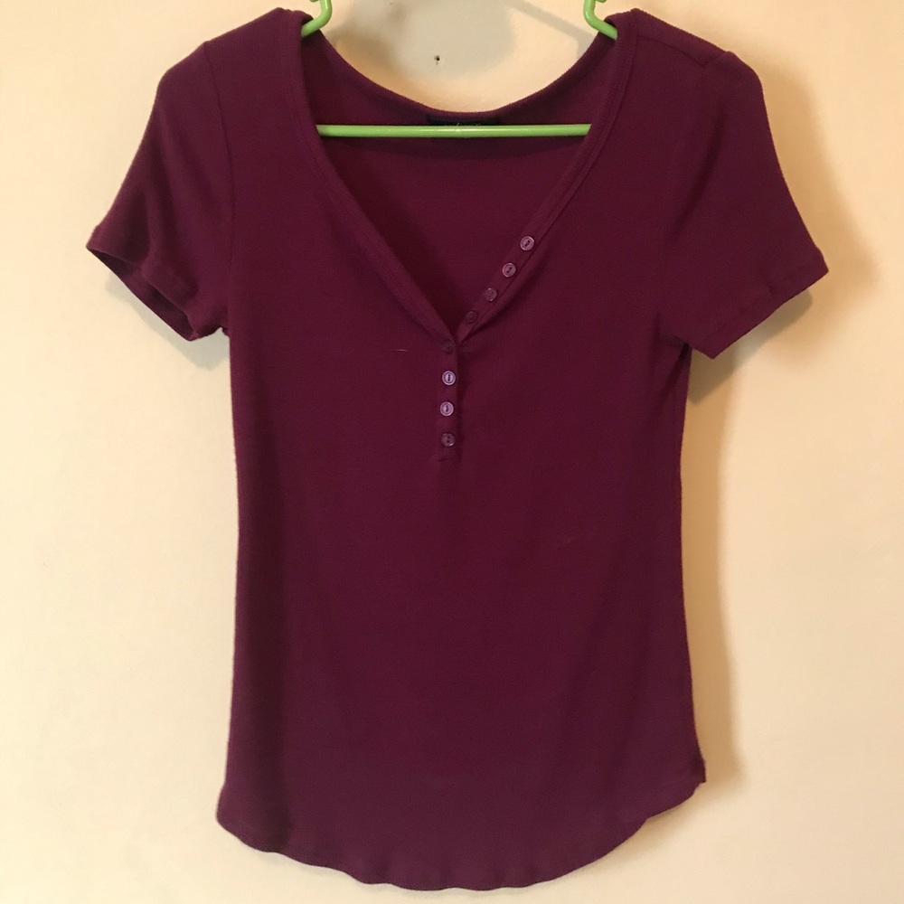 Maroon V-Neck Button Top